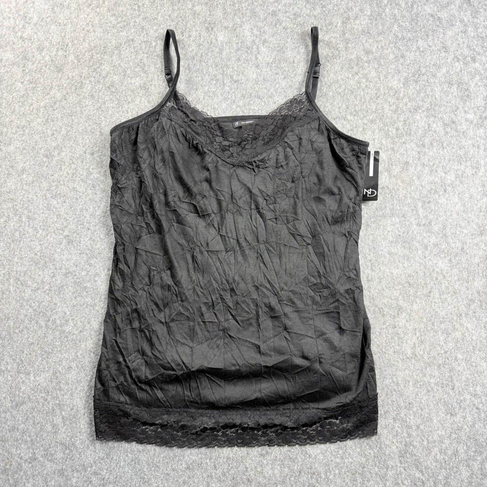 New‎ Directions Womens Camisole Top XL Black Crinkle Lace Trim V-neckline NWT